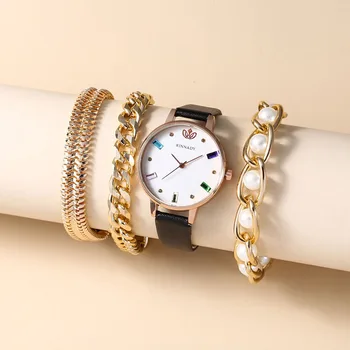 Модни дамски ежедневни кварцов часовник с диамантена корона на колана