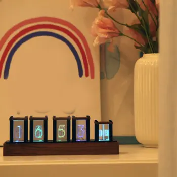2021 Киберпънк стил настолни Ламповые часовници RGB Имитация на Светене Nixie Ламповые Часовници Креативни Led Електронни Цифрови Дървени нощни Часове
