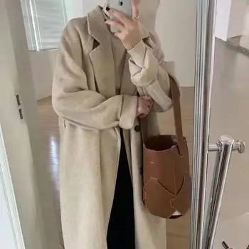 Ново есенно-зимния Женски Свободно Утолщенное Вълна палто в стил Хепбърн