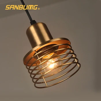 SANBUMG Креативна Желязна Златна клетка кабел E27 Окачен Лампа Ретро Промишлен вятърни Висящи Лампа за Ресторант, бар, Кафене