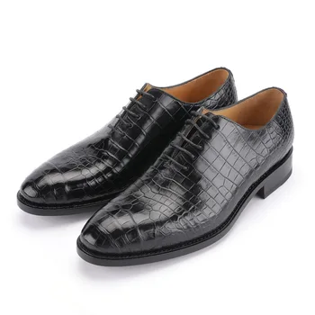 Мъжки висококачествени обувки от естествена кожа на крокодил, мъжка кожена ежедневни обувки, мъжки бизнес костюми, обувки и кожена подметка Goodyear занаятите